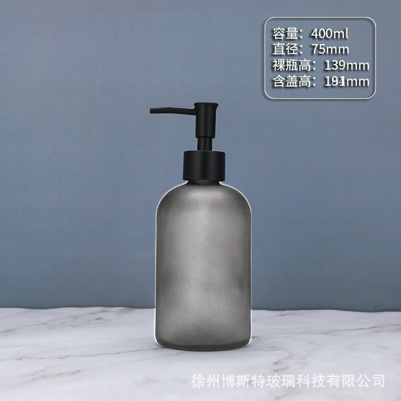 400ml; botella de arena cubierta + bomba de presión de cabeza negra ABS; vidrio-2