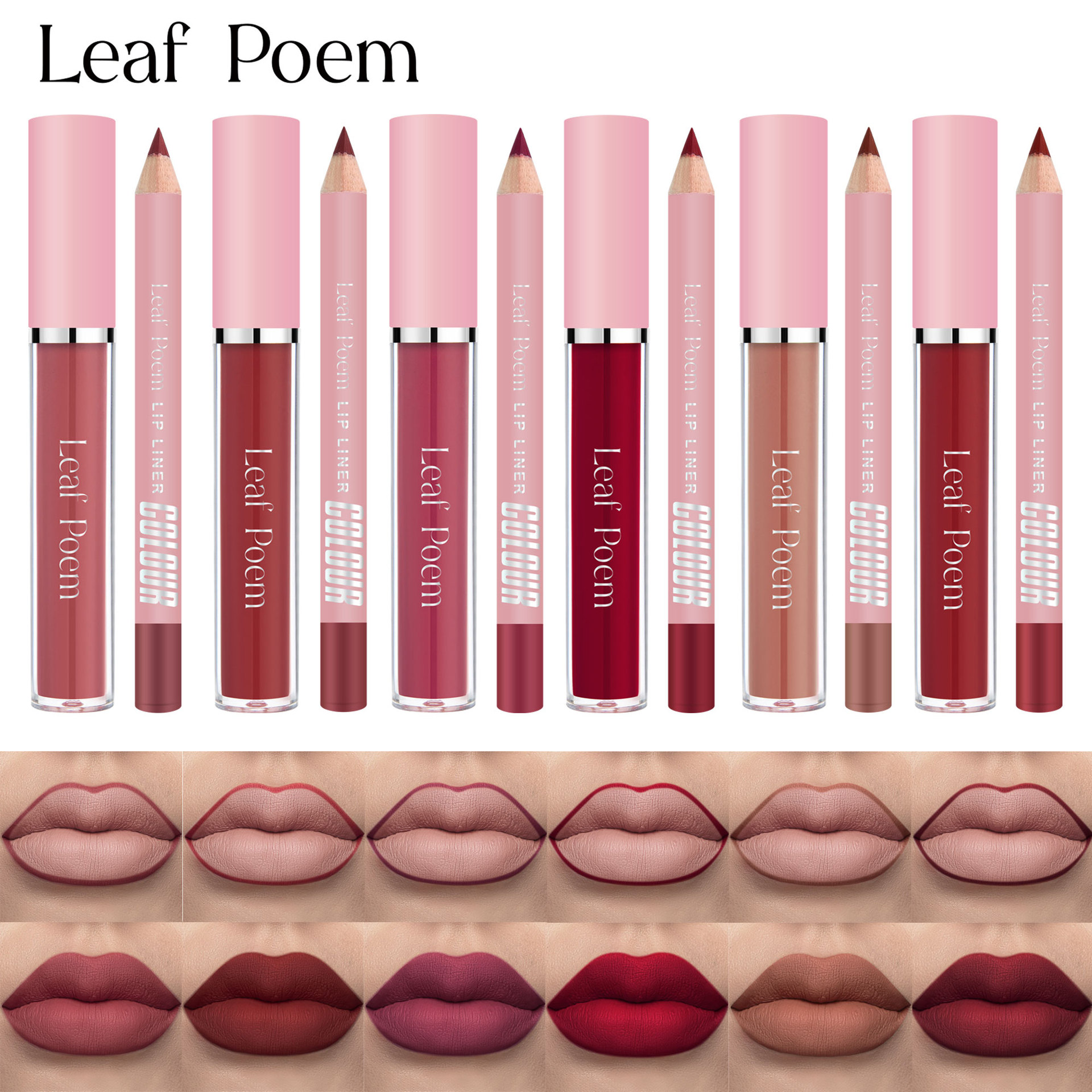 LEAF P0EM Maquillage Cross-Border Ensemble Gloss à Lèvres Mat Waterproof Non-Stick + Liner_voghion.com