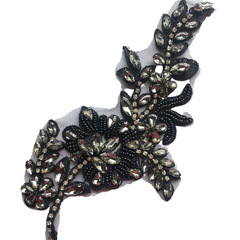 批發奢華重工灰色玻璃鑽釘珠大花片成套貂皮草大衣外套領部旗袍裝