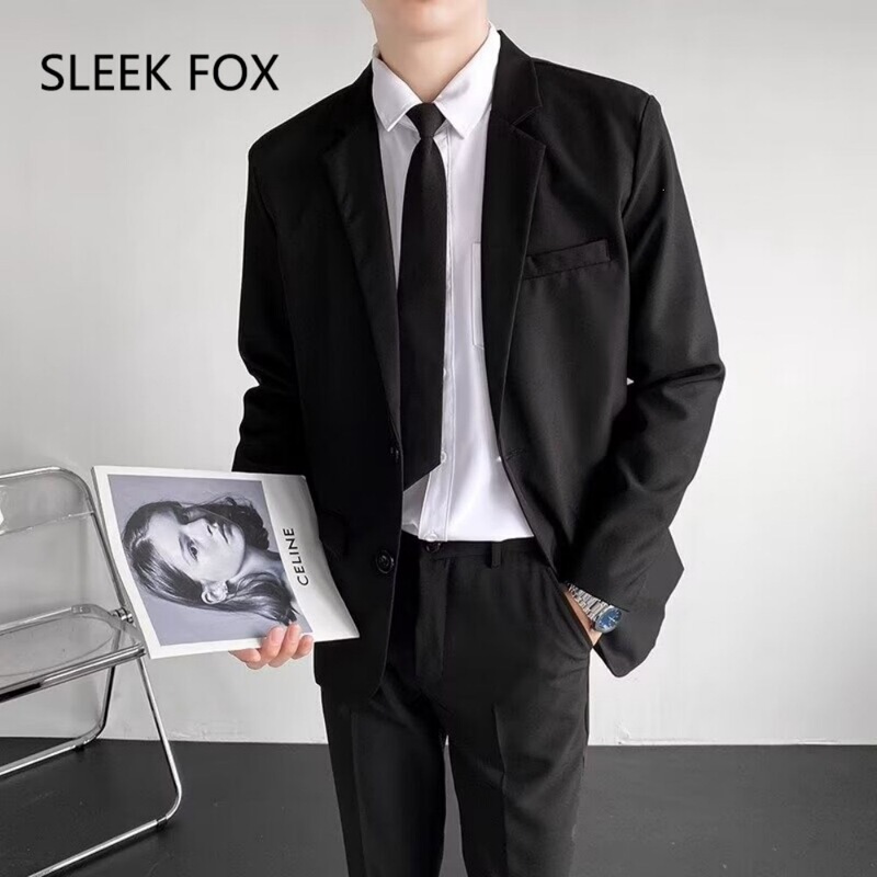 Japanese-Style Student Graduation Adult Ceremony Suit, New Spring Business Professional Black Slim-Fit Professional Suit Jacket for Men