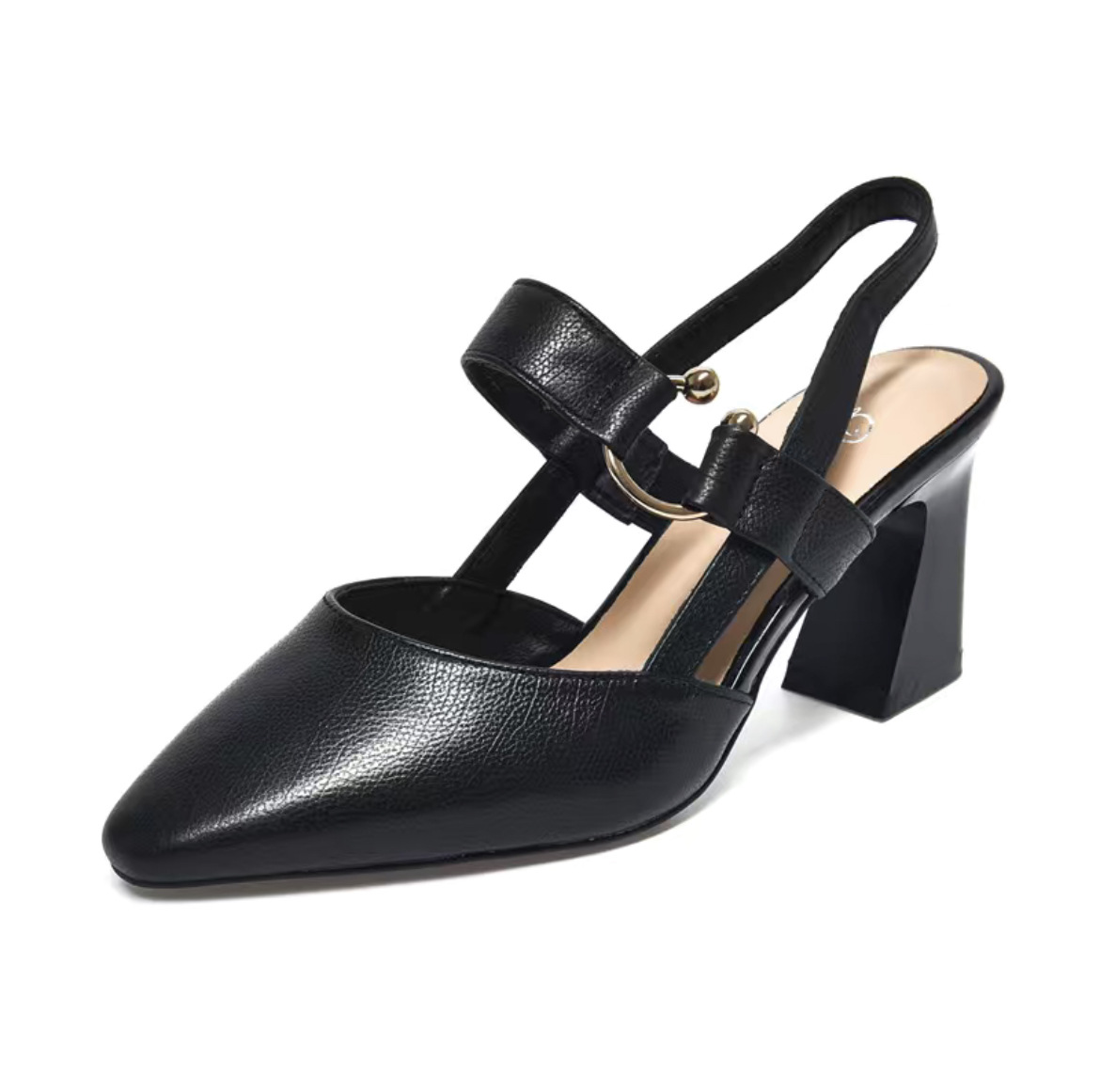 Sandal nữ mũi nhọn quai ngang da thật gót 5 cm — Màu mơ 5 cm