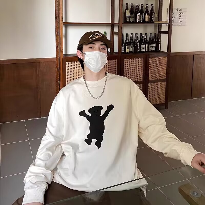 潮牌高街WE11立体印花小熊休闲宽松情侣T恤男女同款卫衣外贸批发|undefined
