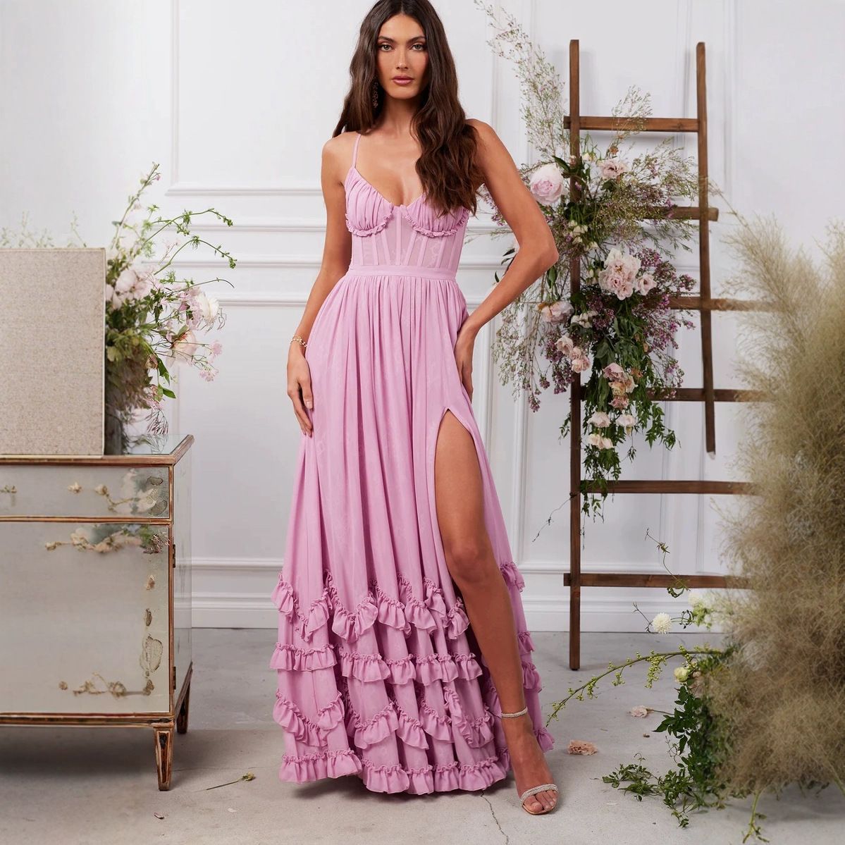Women's Summer Corset Midi Dress Elegant Solid Color Beach Dress_voghion.com