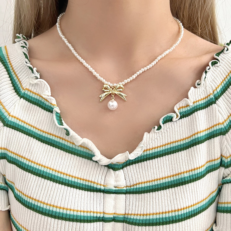 Shijia パールネックレスレディースニッチライトラグジュアリーデザインハイエンドファッション気質鎖骨チェーンネックレスセーターチェーンビーズチェーン|undefined