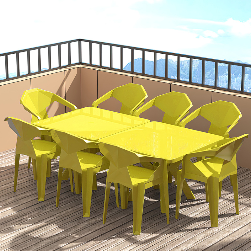 [옐로우] 테이블 2개(92cm) + 의자 8개 [식탁의자세트]