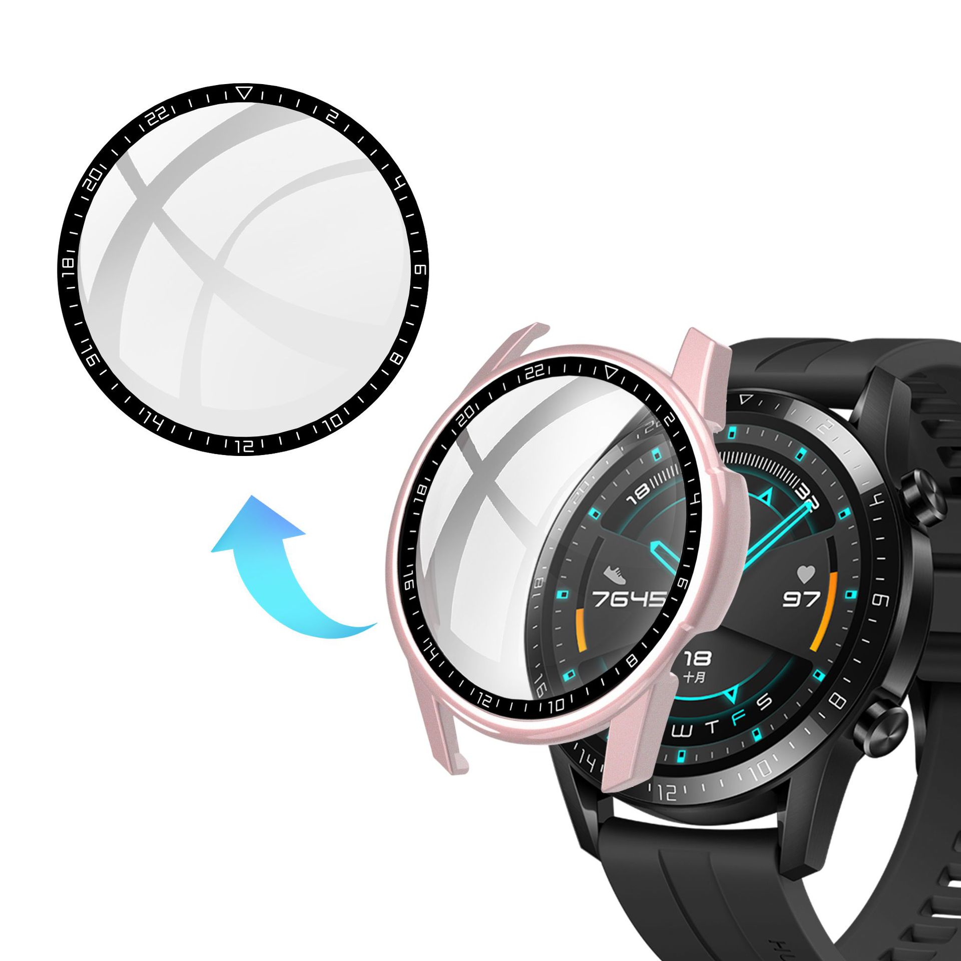 Aplicable a Huawei GT2-46mm escala reloj caso PC + película templada funda protectora integrada Huawei reloj funda protectora