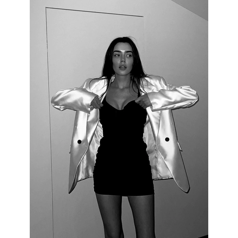 Трансграничный новый атласный пиджак женский ниша с длинными рукавами свободный повседневный темперамент тонкий лацканный костюм