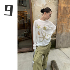 [9hour] レイジーリゾートスタイルヒトデホットダイヤモンド Tシャツレディース 2025 夏軽量長袖トップス女性用 m11353