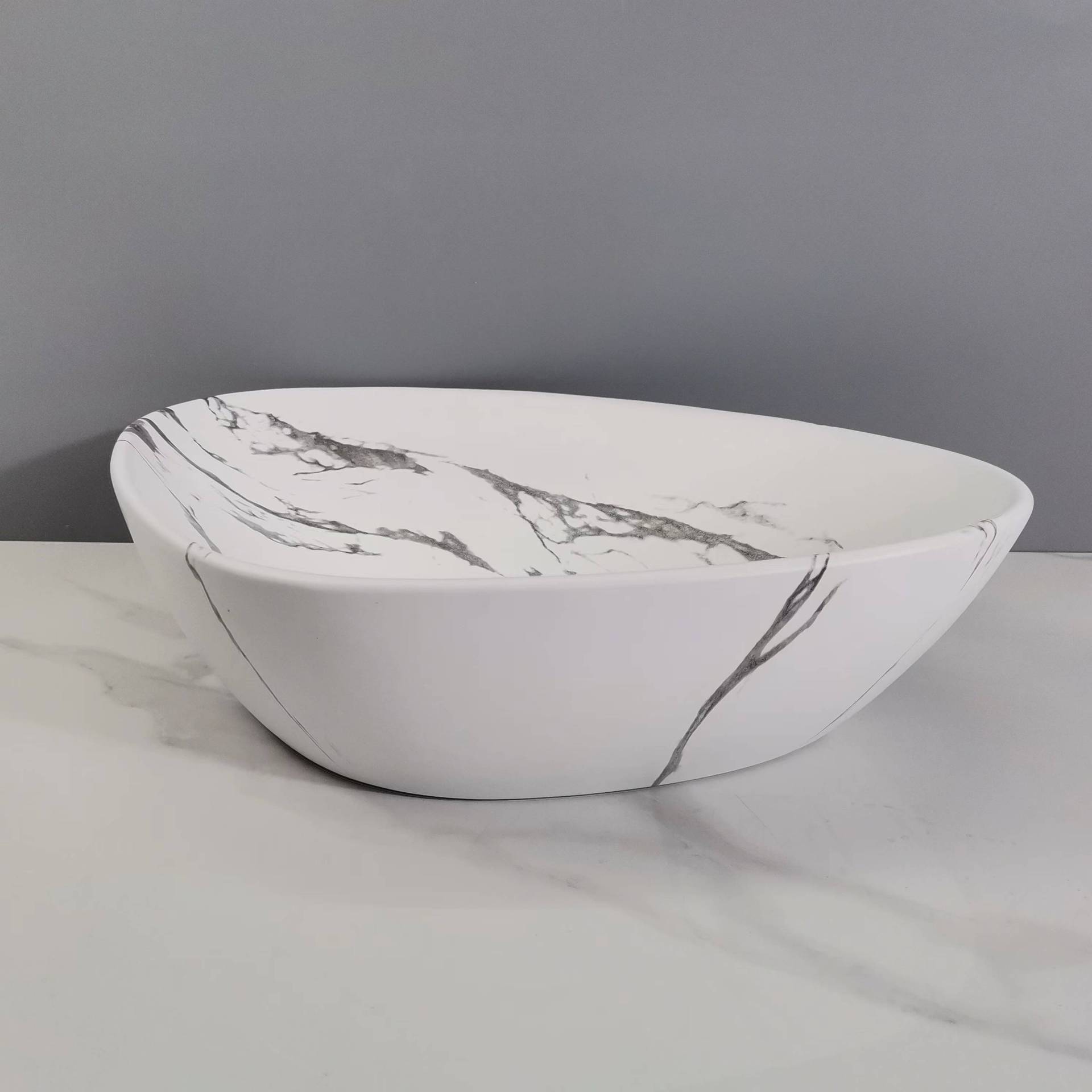 Lavabo Triangular de Cerámica de Diseño Moderno para Hotel o Apartamento, con Patrón de Mármol, para Baño o Lavandería