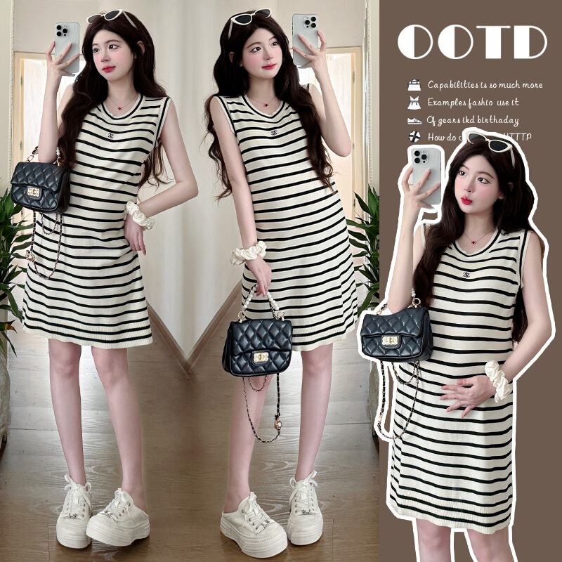 Real Shot of the New 2026 Summer Collection: Versatile Lazy Striped Dress, Suitable for Work and Daily Wear, Striped Tank Dress