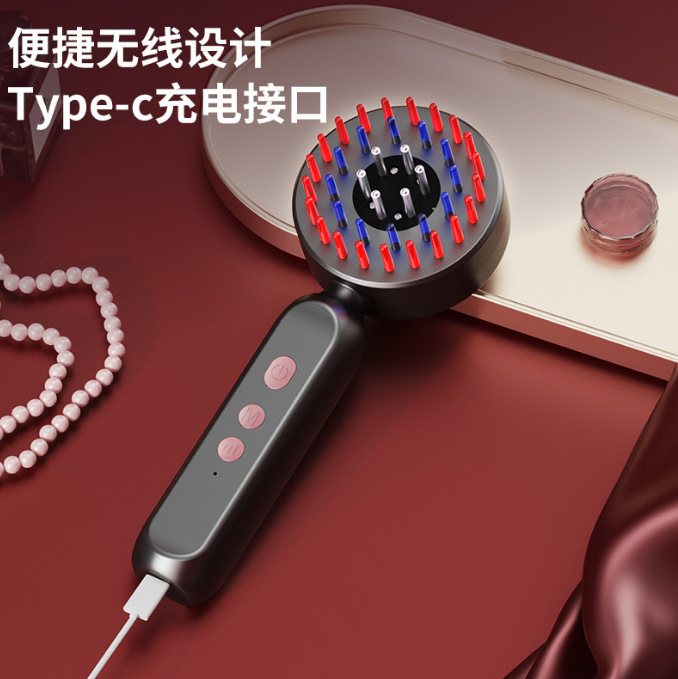 头皮导液按摩梳电动红蓝光头部护理育发液头皮上药器滚珠健发梳|undefined