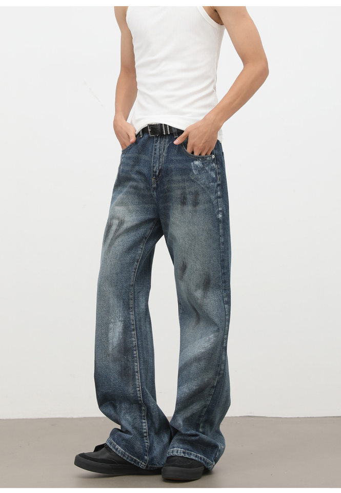 Quần jeans nam ống loe nhẹ dáng suông, họa tiết graffiti phun sơn phong cách đường phố — Màu xanh dương chi tiết 12