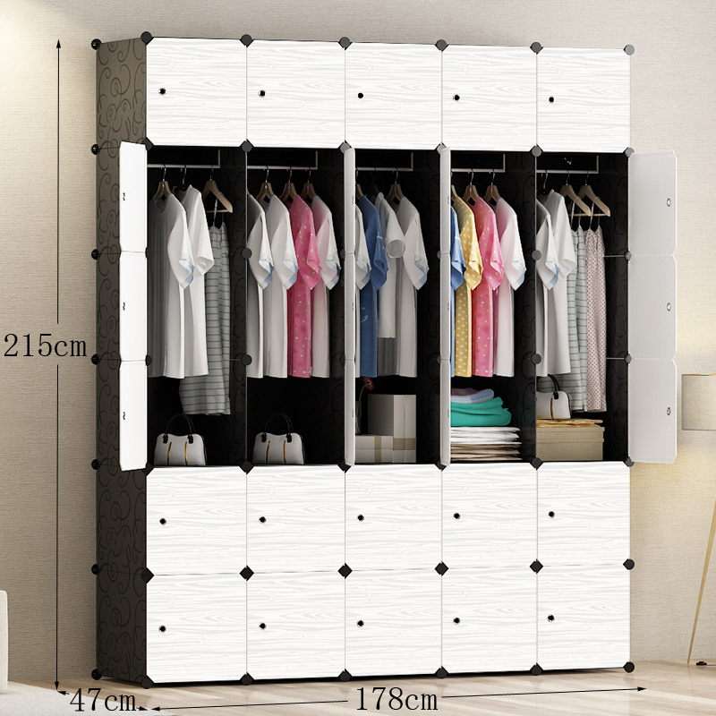 armario simple de madera sólida armario de combinación de almacenamiento de tela de plástico marco de acero almacenamiento simple, moderno y económico
