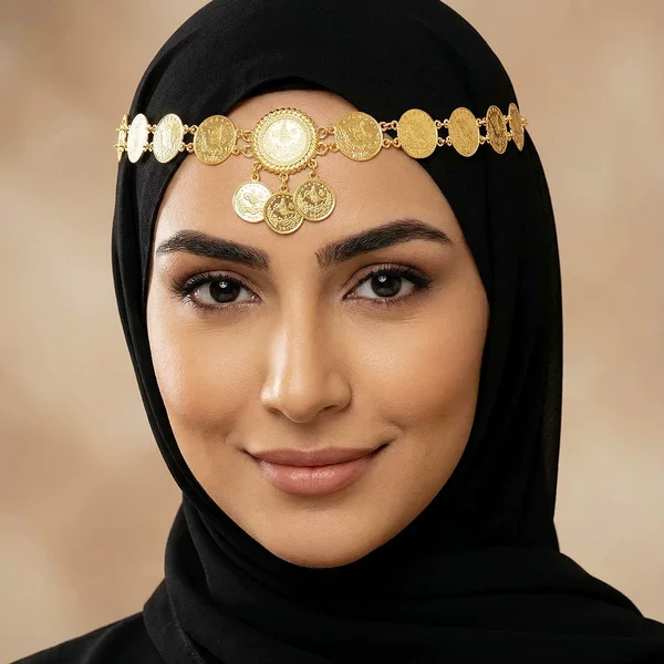 New Style Headwear Middle Eastern Arabic Gold Coin Tassel Head Chain Female Bride Headscarf Accessories
