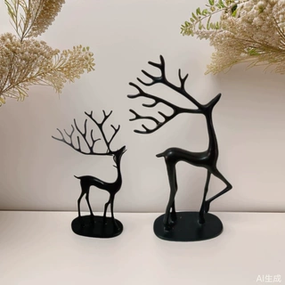 跨境爆款Set of Black Reindeer Statues 驯鹿雕像摆件复古风