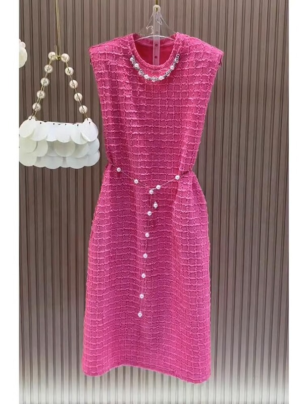 French style high-end elegant elegant lady style high-end exquisite formal occasion rose red sleeveless dress women's summer