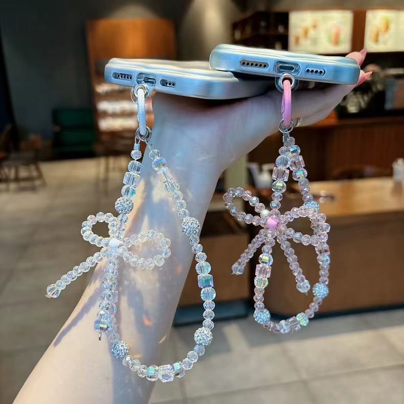 Estilo ins de alta calidad, gota de cristal japonés y coreano, diamantes de imitación, colgante con cuentas, funda para teléfono móvil, cordón, colgante de llave, pulsera de todo fósforo