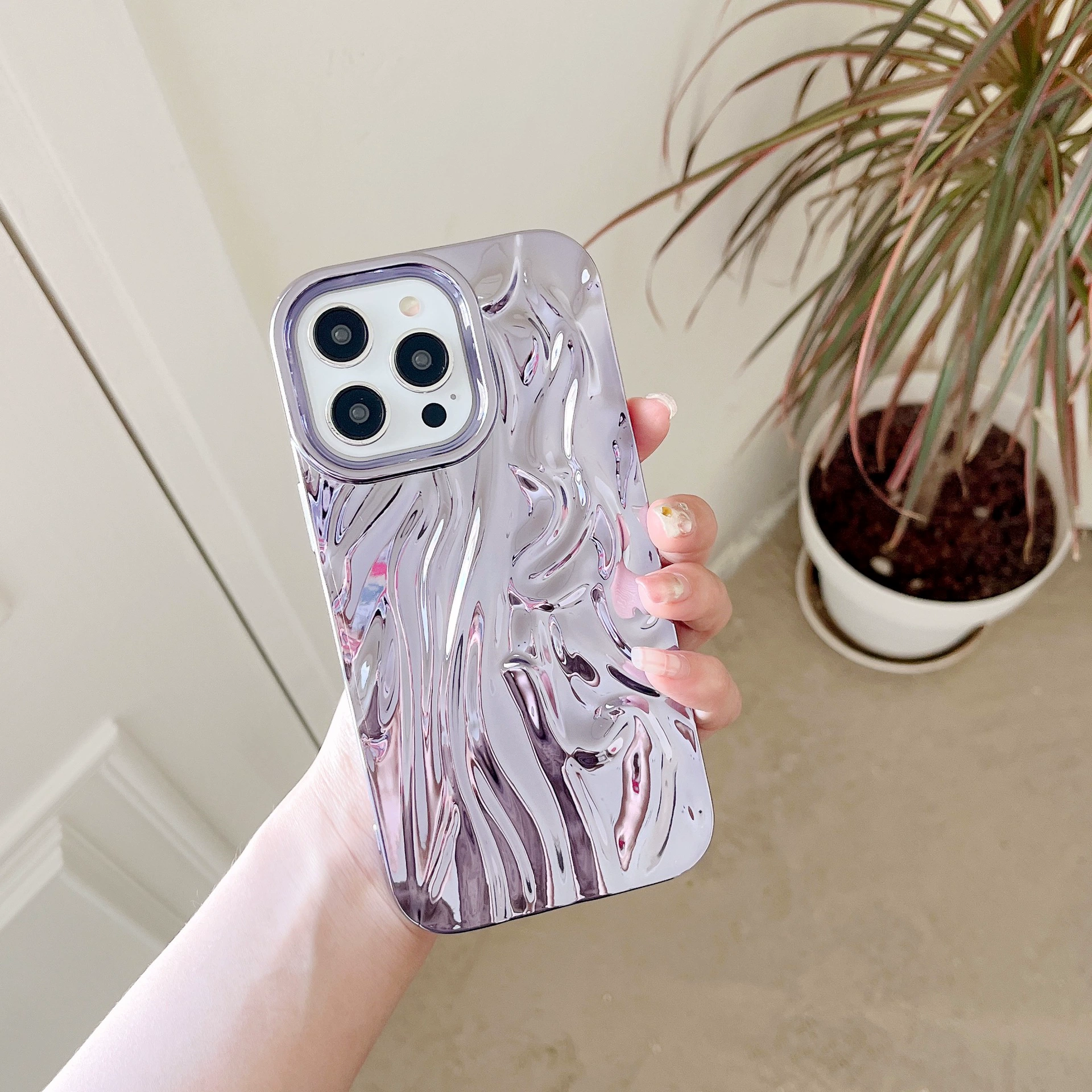 Чехол для телефона Apple совместим с iPhone 11–16/Pro/Pro Max, складчатое электроосаждение LJ, металлик