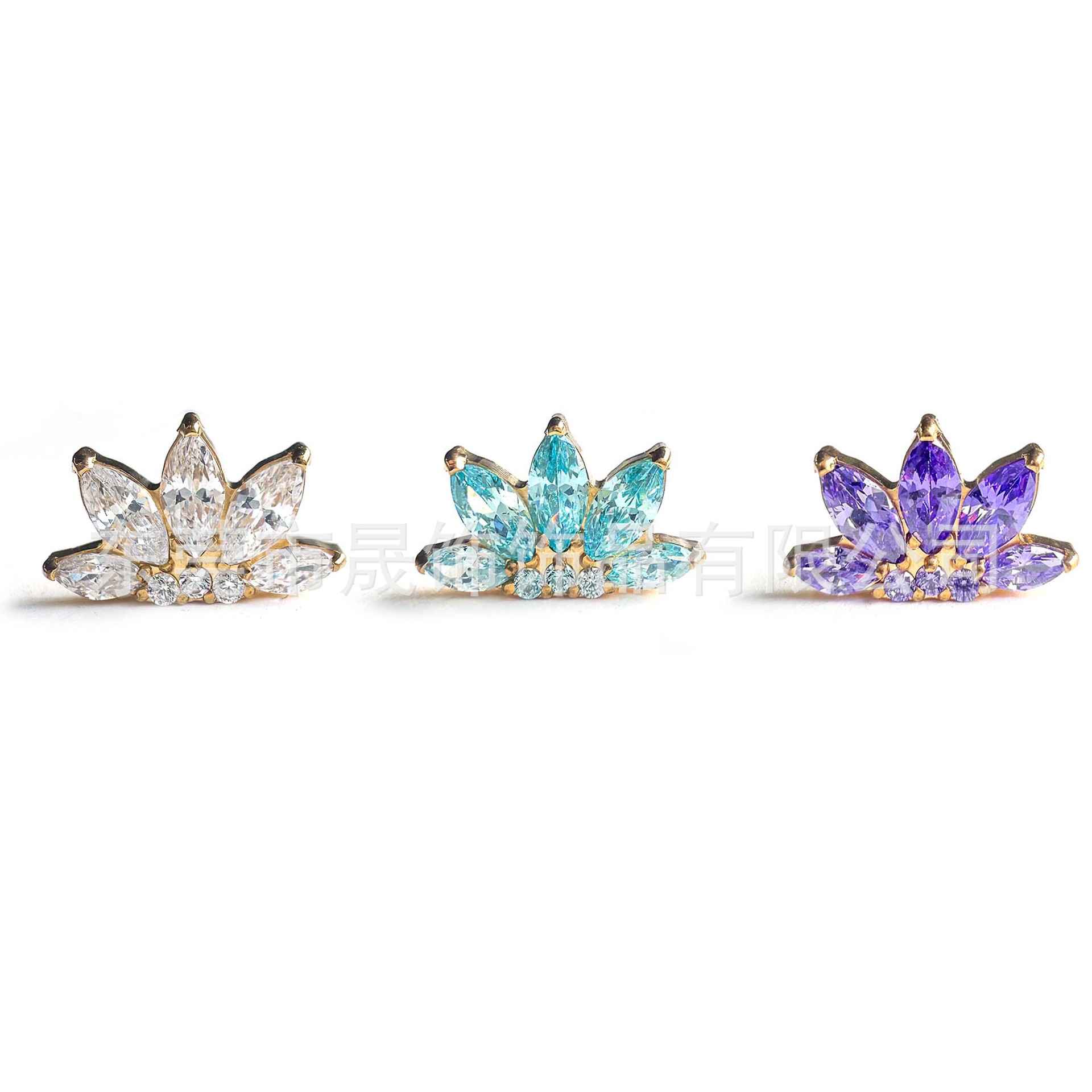 F136 Titanium Alloy 五马眼 Cubic Zirconia Flower Helix Cartilage Stud G23 Internal Thread Flat Back Ear Stud Labret Stud Piercing Jewelry