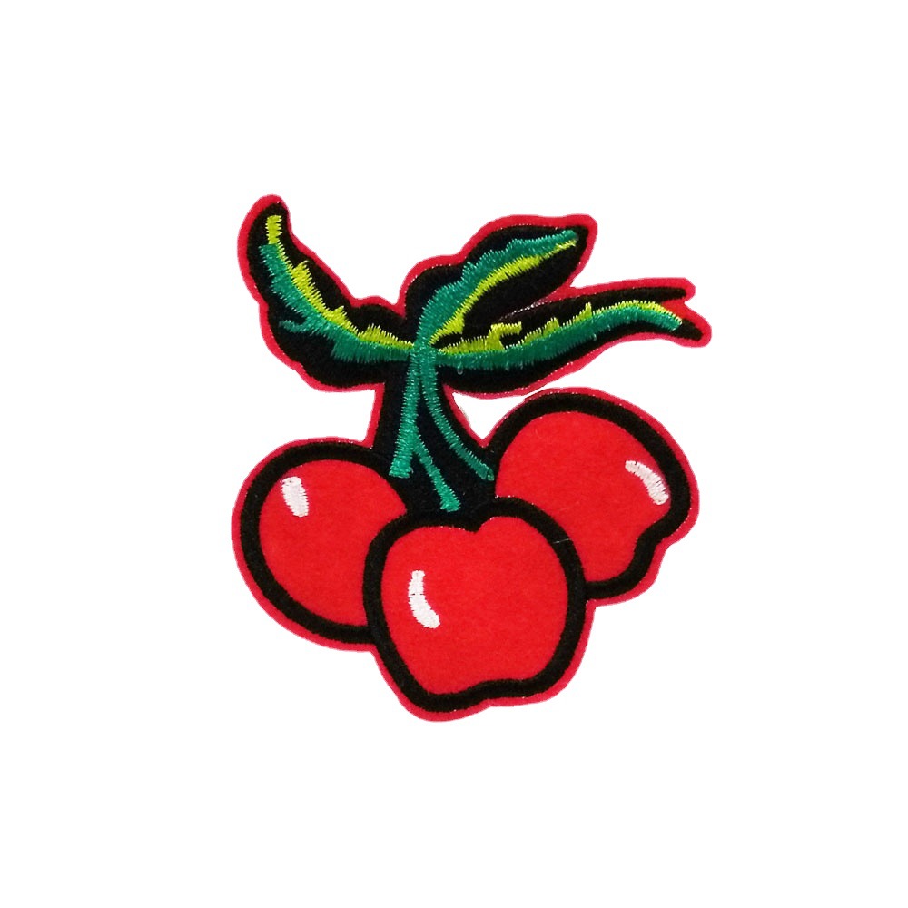 强大厂家直供出口定制辅料 水果樱桃图案刺绣章仔布贴 可加魔术贴