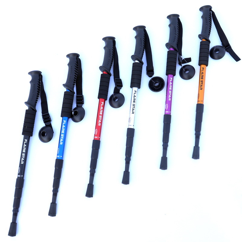 Four-section Straight-handle Trekking Pole, Outdoor Travel Walking Stick, Aluminum Alloy Telescopic Hiking Pole_voghion.com