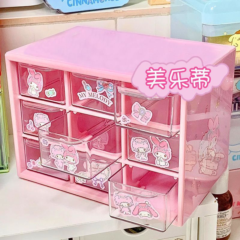 Caja organizadora de escritorio Sanrio — diseño de nueve compartimentos con cajones, ideal para dormitorio o papelería estudiantil