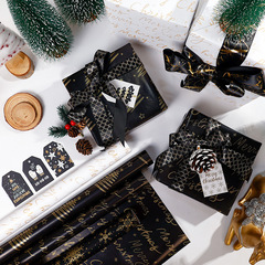 2024新品黒金クリスマスツリー雪花MerryChristmas掃金工芸クリスマスプレゼント包装紙
