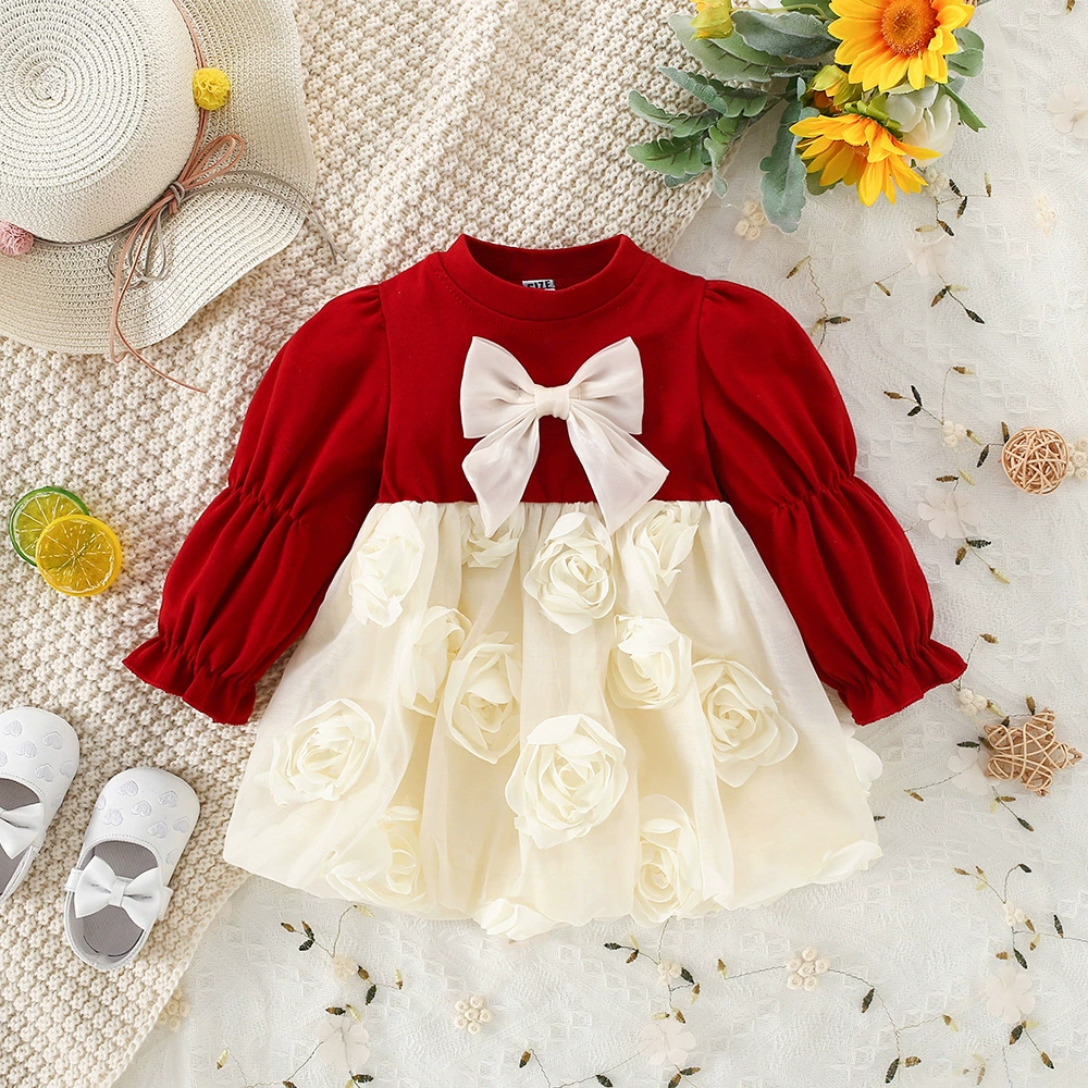 Cute dress for princess with bow, 3D, flowered, adds volume