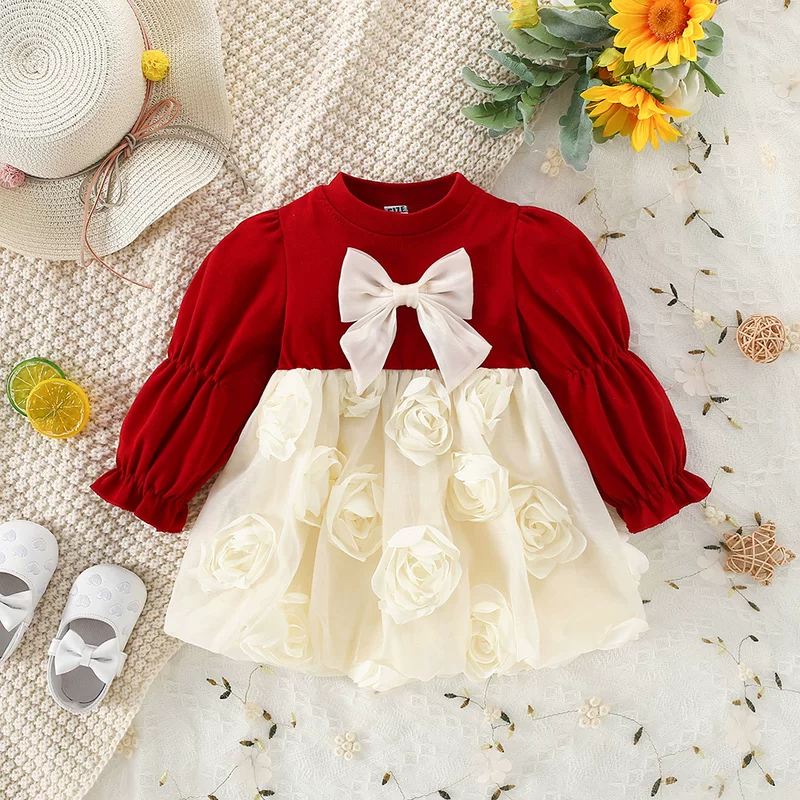 Cute dress for princess with bow, 3D, flowered, adds volume