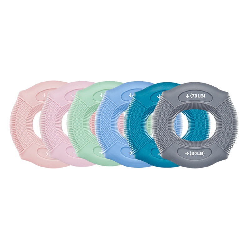 En stock al por mayor de ángulo convexo raya doble fuerza agarre mano fuerza ejercicio fitness entrenador anillo de agarre de silicona
