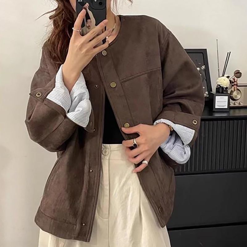 2025秋冬季新款韩版麂皮绒外套女休闲宽松棒球服夹克时尚百搭上衣|undefined