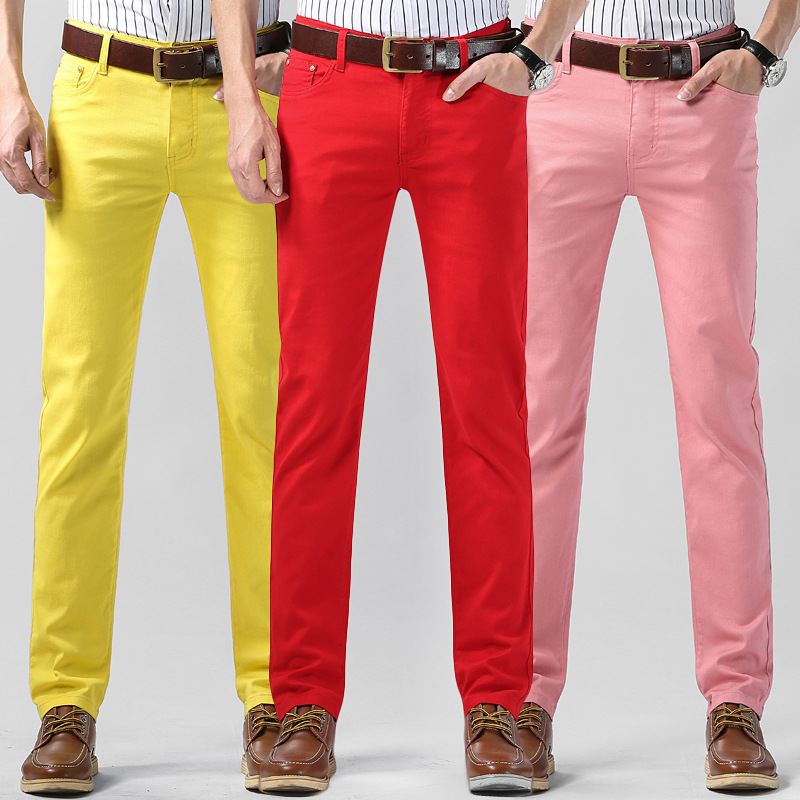 2026 New Autumn Men's Red Trendy Slim Straight-Leg Pants, Stylish Colorful Versatile Stretch Casual Pants