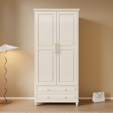 奶油风全实木橡木衣柜现代简约小户型家用卧室简易两门四门小衣柜