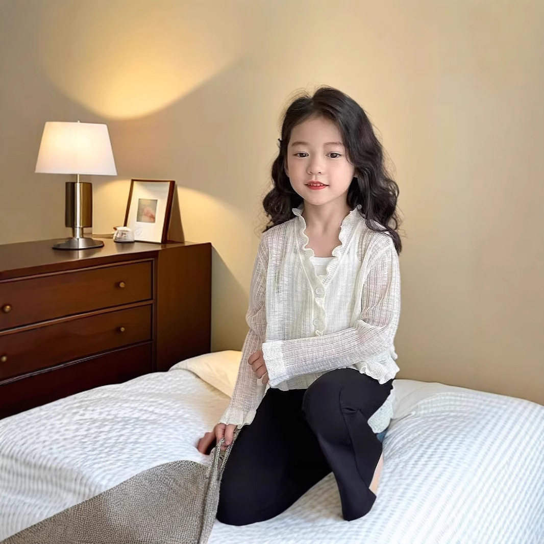 女童防晒衣针织外套2025夏季薄款防紫外线时尚花边百搭开衫儿童款