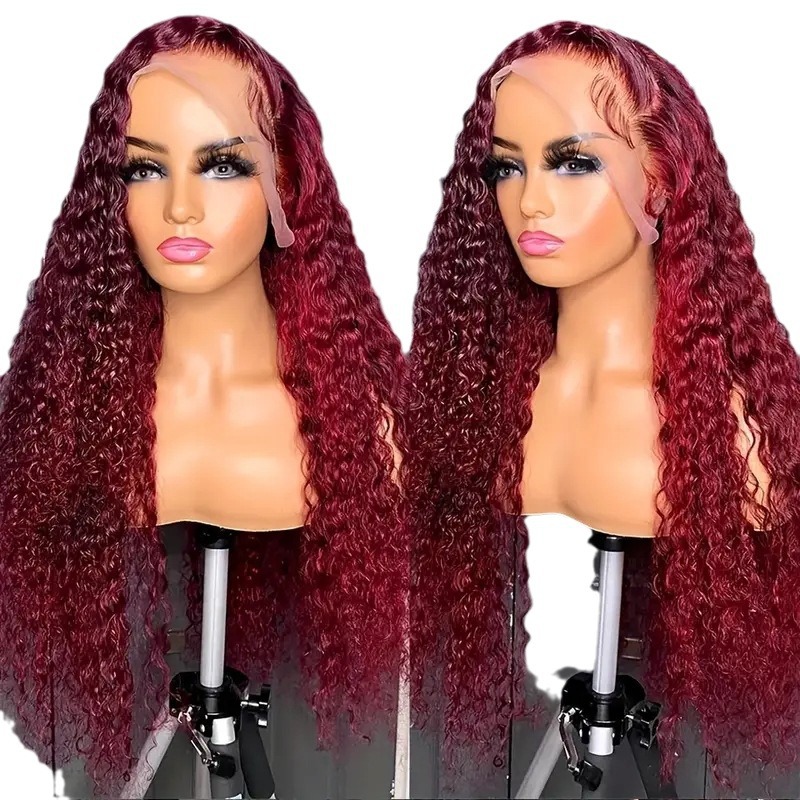 Peluca lace front sintética rizada color burdeos natural_voghion.com
