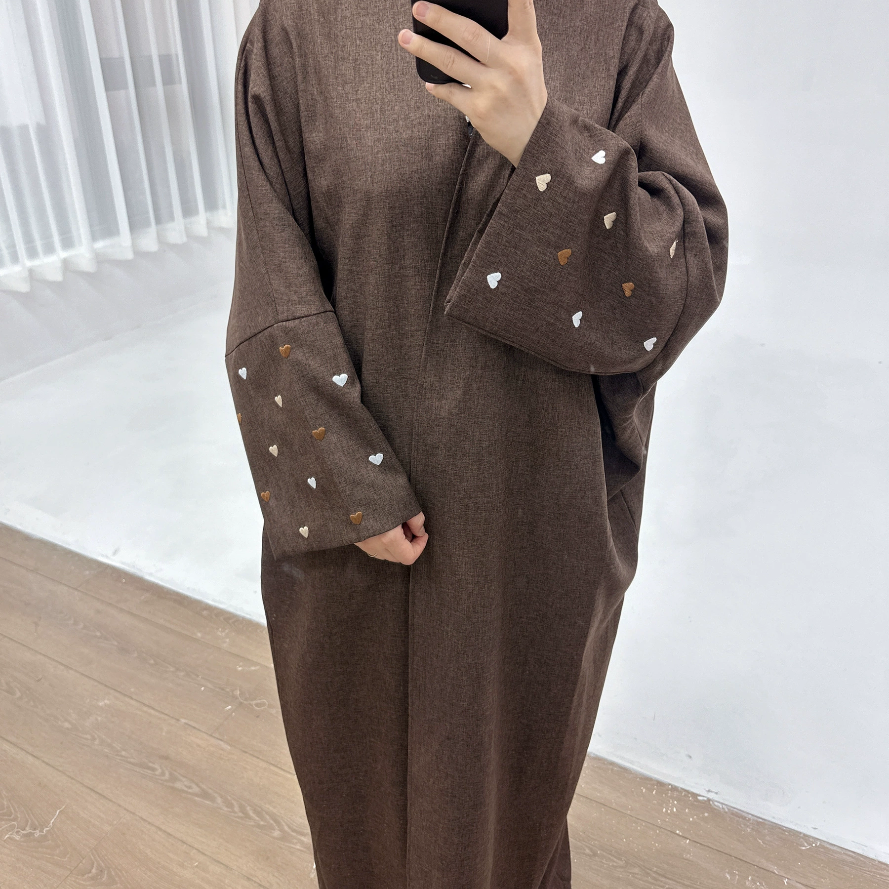 Кардиган-платье Loriya LR712, хлопок-лен, вышивка любви, размеры S–XXL