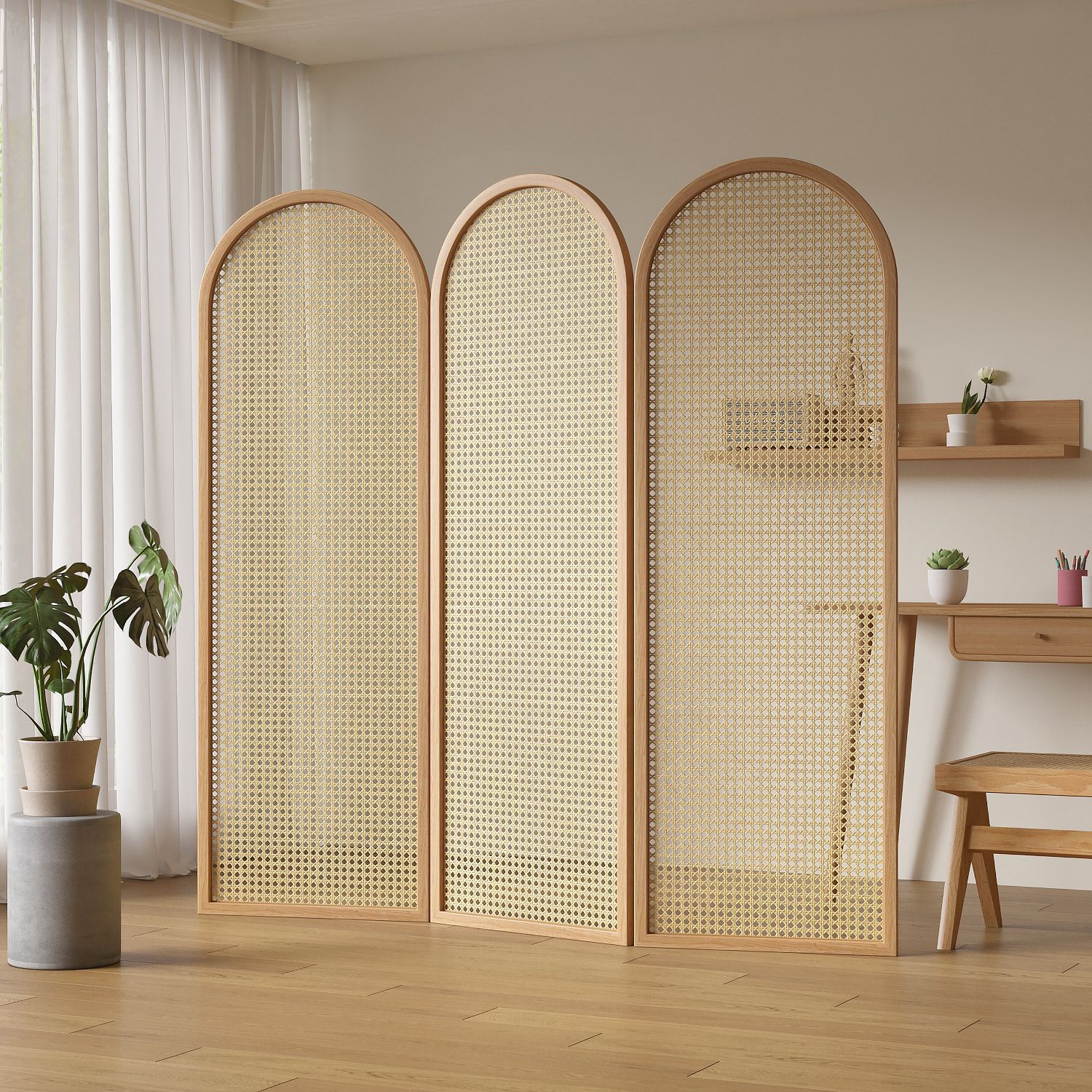 Nordic Japanese-Style Solid Wood Rattan Folding Screen Partition for Guesthouses, Hotels, and Offices, Foldable and Simple Mobile Screen