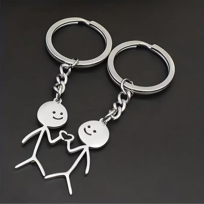Matchstick Man Couple Keychains Stainless Steel Pendants Laser Logo In Stock Laser Cutting Polishing Manufacturer