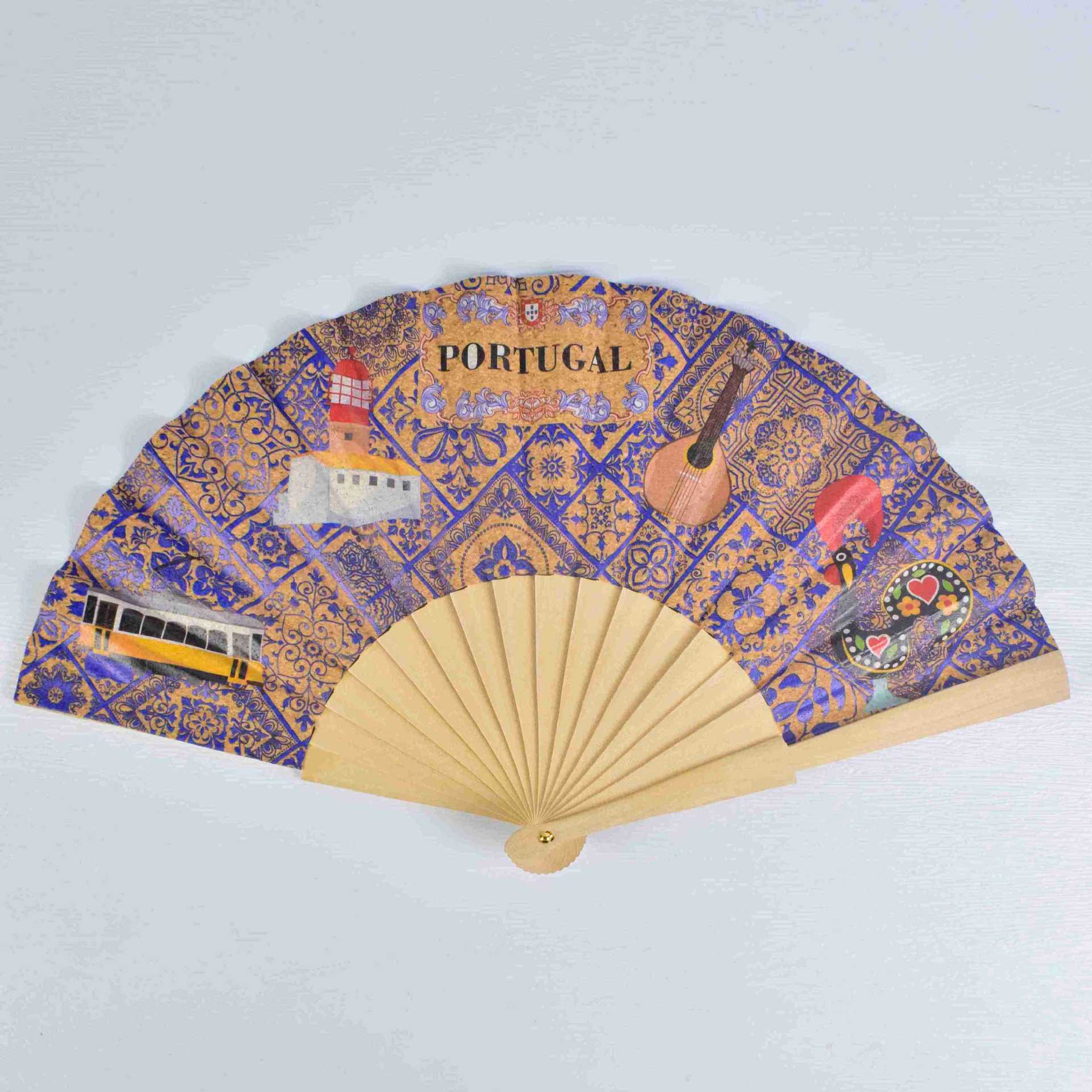 Mayorista 16 materiales ecológicos de corcho, ventilador de madera español hecho a mano, hermoso ventilador de regalo de baile fácil de abrir y cerrar