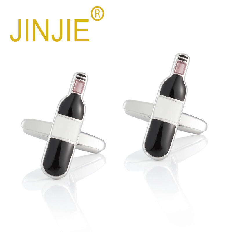 High-end red wine bottle-shaped resin enamel metal cufflinks, wholesale French-style cufflinks for men