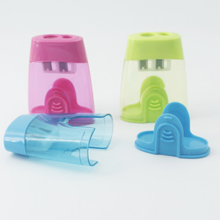 Foreign Trade Classic Three-Color Double-Hole Large-Capacity Handheld Durable Plastic Pencil Sharpener Colorful and Portable