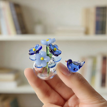 淄博琉璃小花摆件仿真花束花瓶玫瑰花插花玻璃永生花礼物桌面装饰