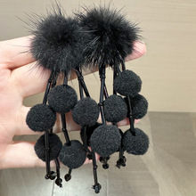 秋冬气质毛球流苏串珠绒球耳钉个性独特夸张时尚新款耳饰显瘦配饰