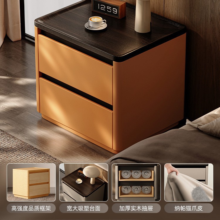 Mesita de noche de madera maciza, lujo ligero, sensación de alta gama 2024, nuevo diseño simple y moderno, dormitorio doméstico, pequeño gabinete junto a la cama