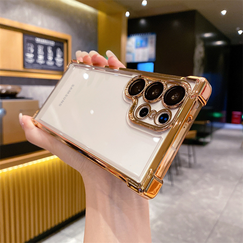 Suitable for Samsung S26U Mobile Phone Case, Four-Corner Airbag Anti-Fall Note20 Protective Case S25P New Hard Electroplated Transparent Case