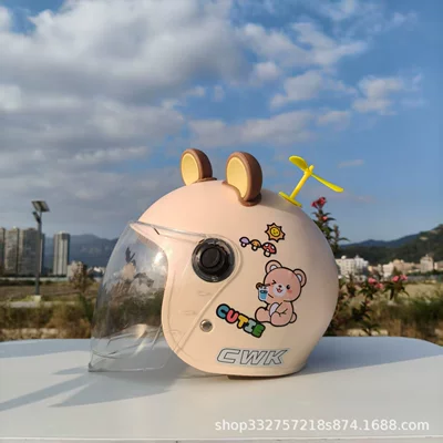 National Standard 3C Certified Kidsren's: Motosiklet kaskı (dəbilqə) - khaki-water-cup-bear-high-definition-long-mirror-brown-and-yellow-bear-ears-yellow-windmill-suitable-for-small-helmets-aged-1-5-years-old