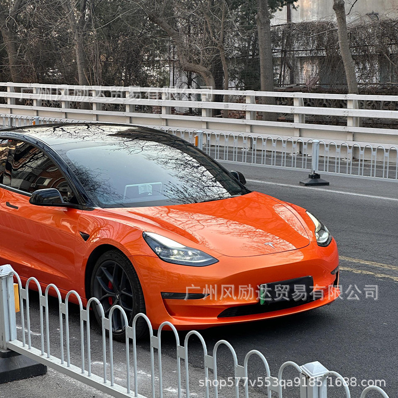 Car full vehicle color change film self-adhesive PET ultra-bright crystal flame orange motorcycle modification full body film