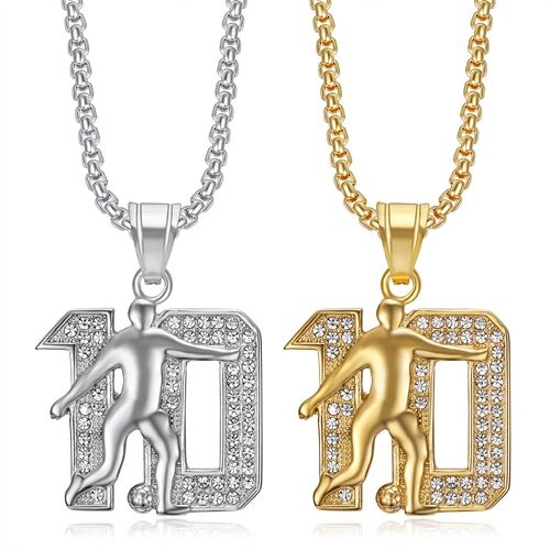 New Hot Selling Hip-Hop Accessory Titanium Steel Gold Plated Diamond Inlaid Messi 10 Number Pendant Necklace