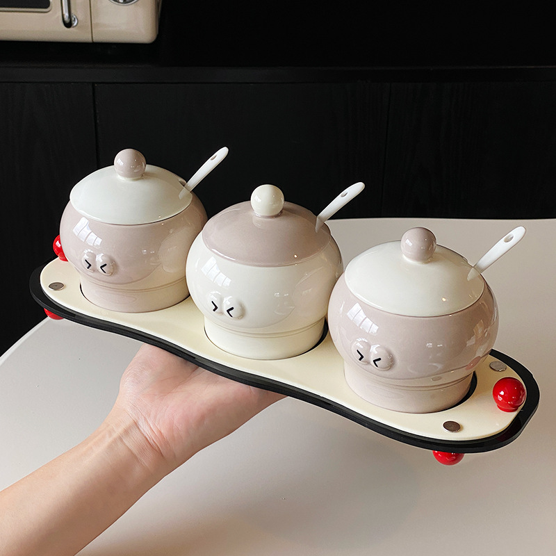 Nueva caja de condimentos de viento de crema de sal de cocina doméstica condimentos de condimento caja de almacenamiento conjunto de condimentos de cerámica