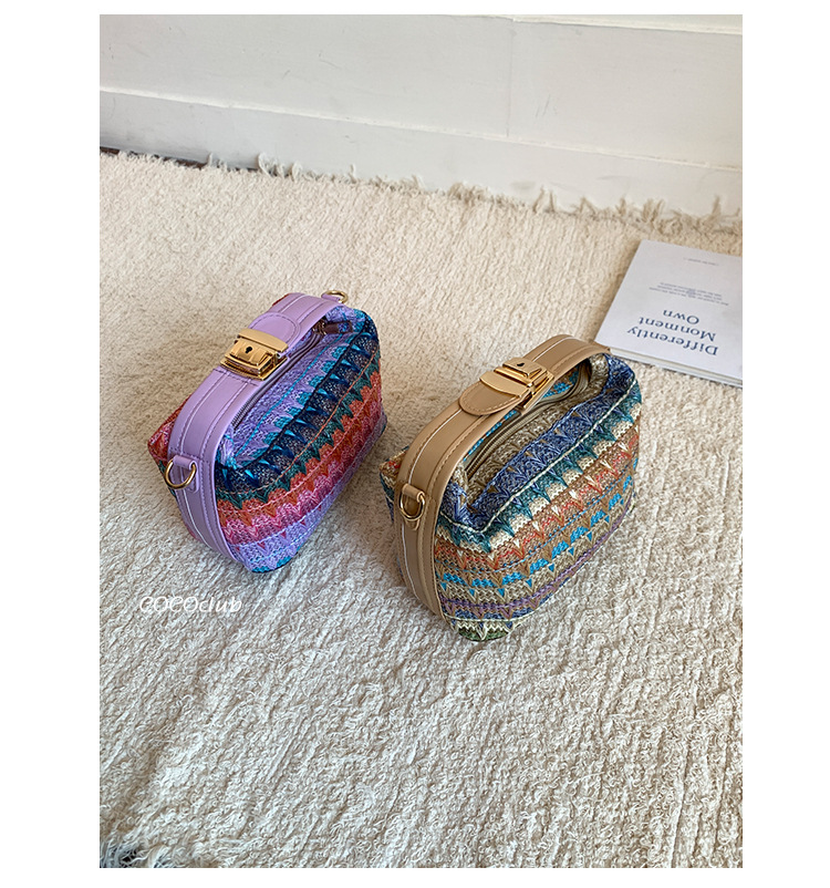 Straw Knitted Handbag Small Square Shoulder Bag With Clasp Casual Versatile Women's Luggage_voghion.com
